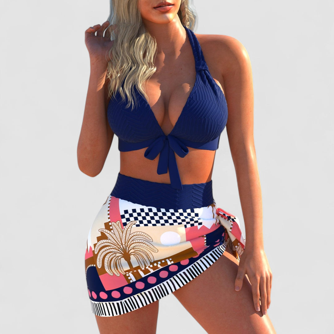 Ela™ | Bikini Rosa Antico con Fiocco e Motivo Foglia