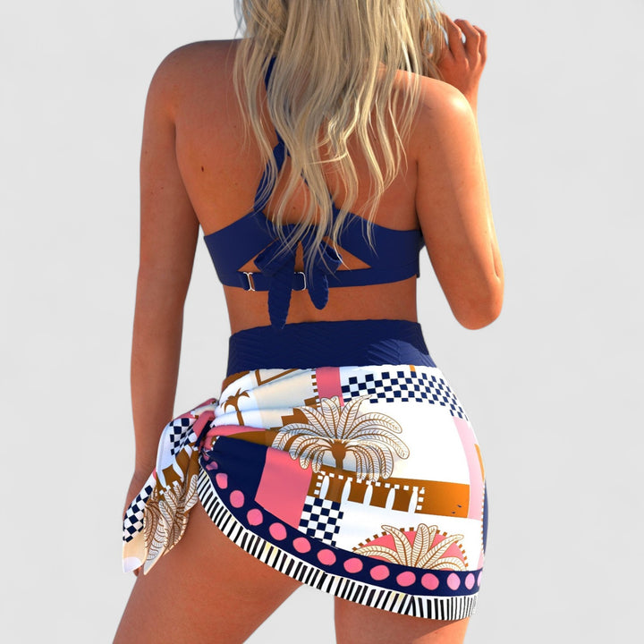 Ela™ | Bikini Rosa Antico con Fiocco e Motivo Foglia