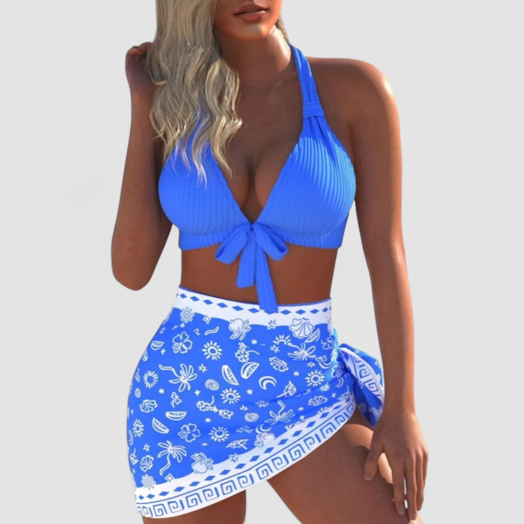 Ela™ | Bikini Rosa Antico con Fiocco e Motivo Foglia